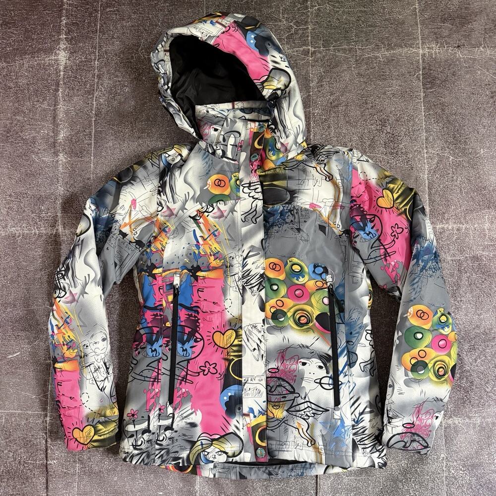 Women's Salomon Andy Warhol Saints and Sinners Hooded Snowboard Ski Jacket Sz 40